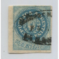 ARGENTINA 1862 GJ 09 ESCUDITO de 15 Cts. ESTAMPILLA CON MATASELLO MENDOZAA, MUY LINDO EJEMPLAR U$ 245